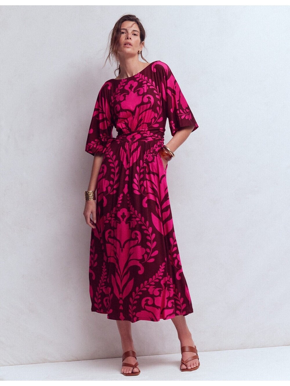 Boden Imelda Kimono Jersey Midi Dress Size 14 R Pink Peony NWT